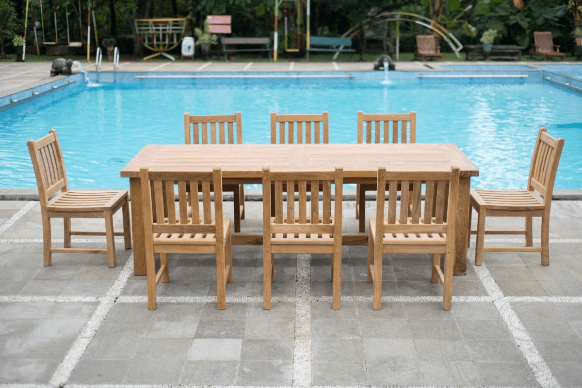 Teak garden table mammoth 250 + 8 beaufort chairs without armrest