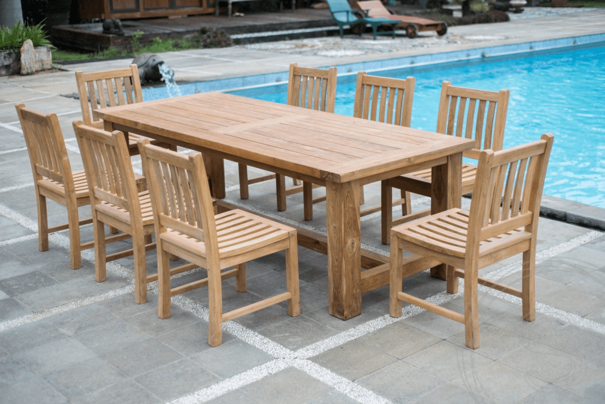 Teak garden table mammoth 250 + 8 beaufort chairs without armrest