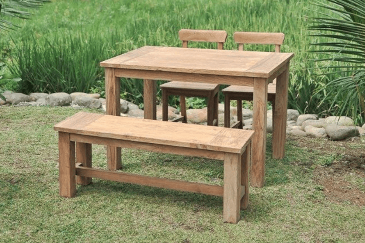 Teak garden table 120x80cm + 2 chairs + bench