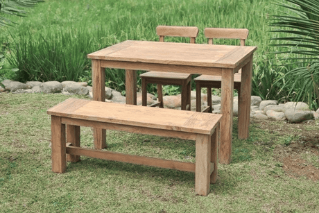 Teak garden table 120x80cm + 2 chairs + bench