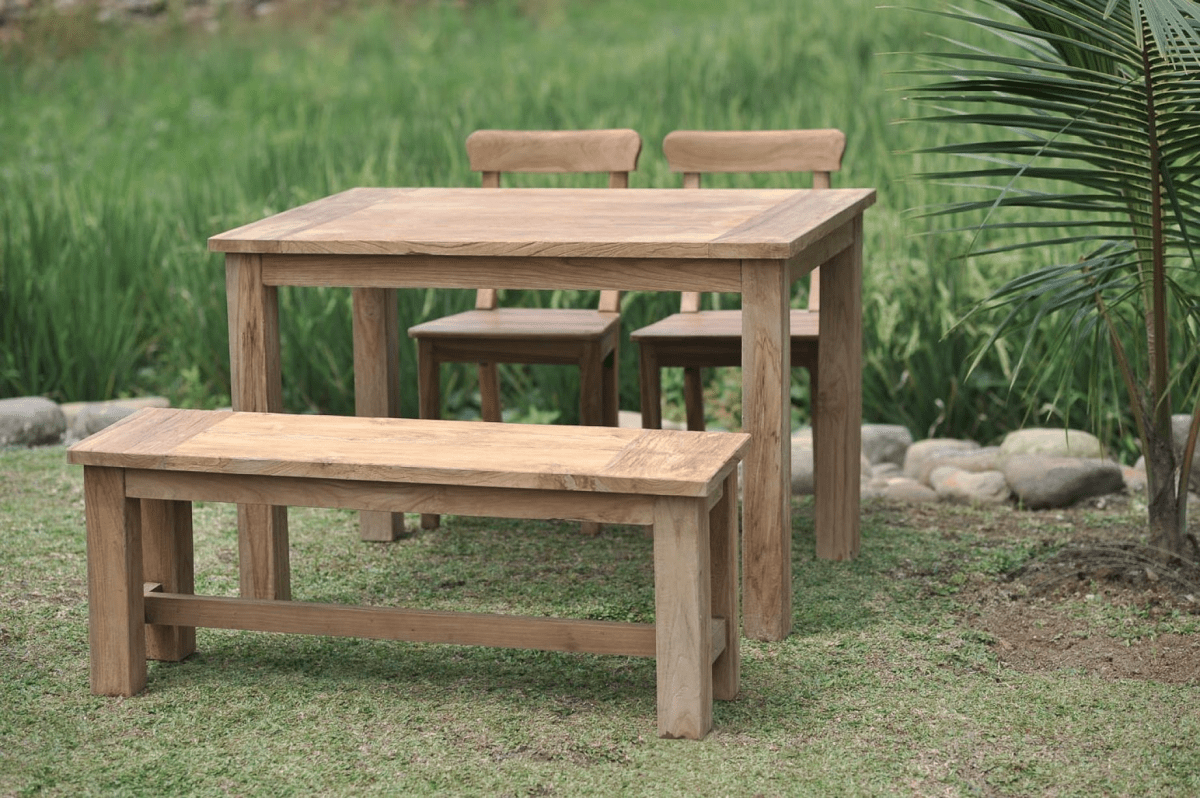Teak garden table 120x80cm + 2 chairs + bench