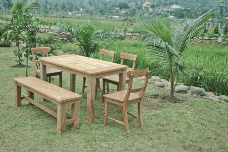 Teak garden table 140x90cm + 4 chairs + bench