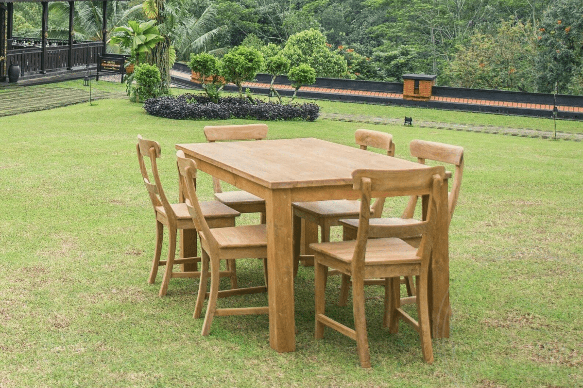 Teak table 160x90 + 6 chairs