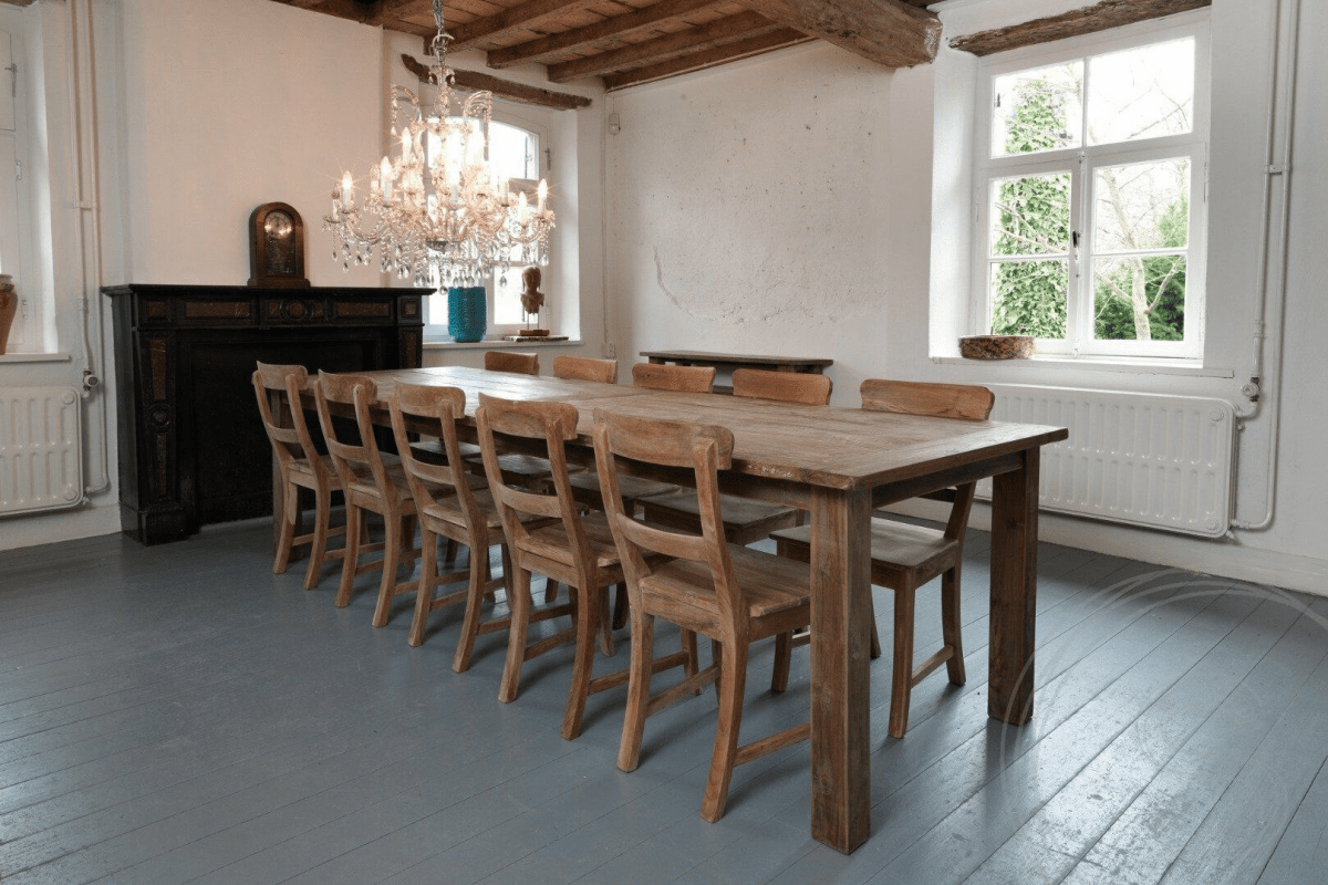 Teak table 300x100cm rustic + 10 chairs