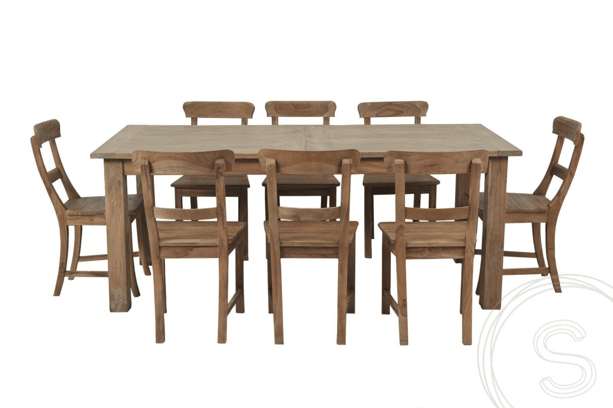 Teak table extendable 200-250-300x100 + 12 chairs