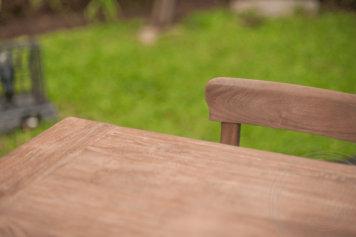 Teak table rustic 200x100 + 8 chairs