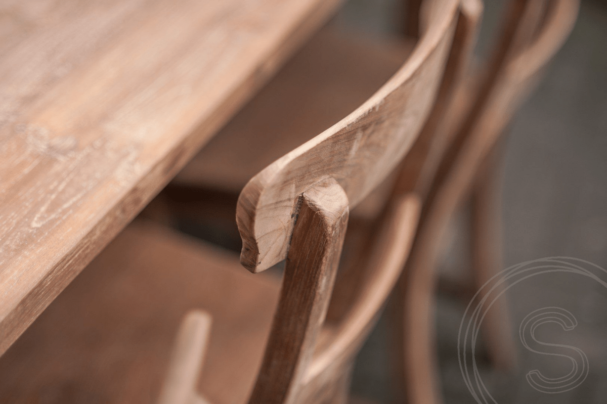 Teak table rustic 200x100 + 8 chairs