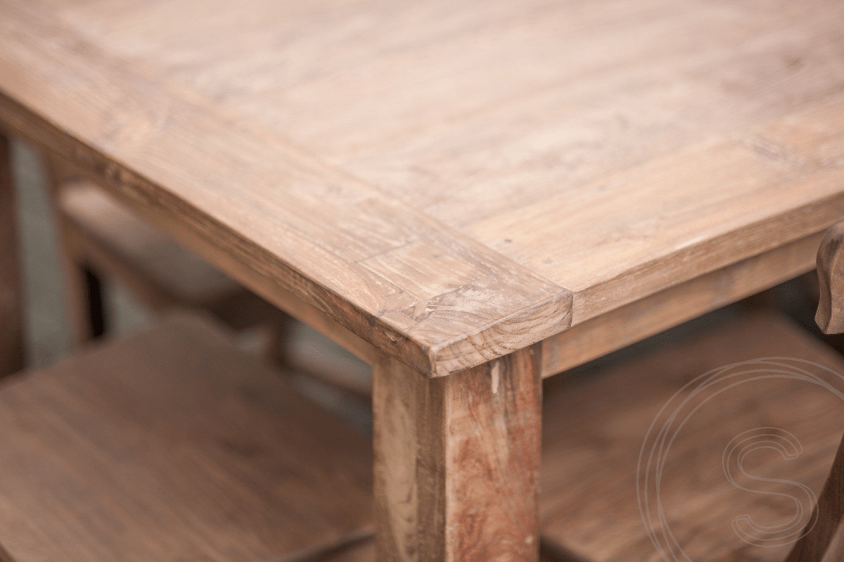 Teak table rustic 200x100 + 8 chairs