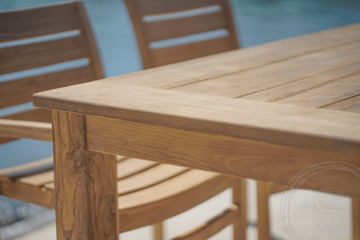 Teak garden table 180 x 90 + 6 garden chairs stacking
