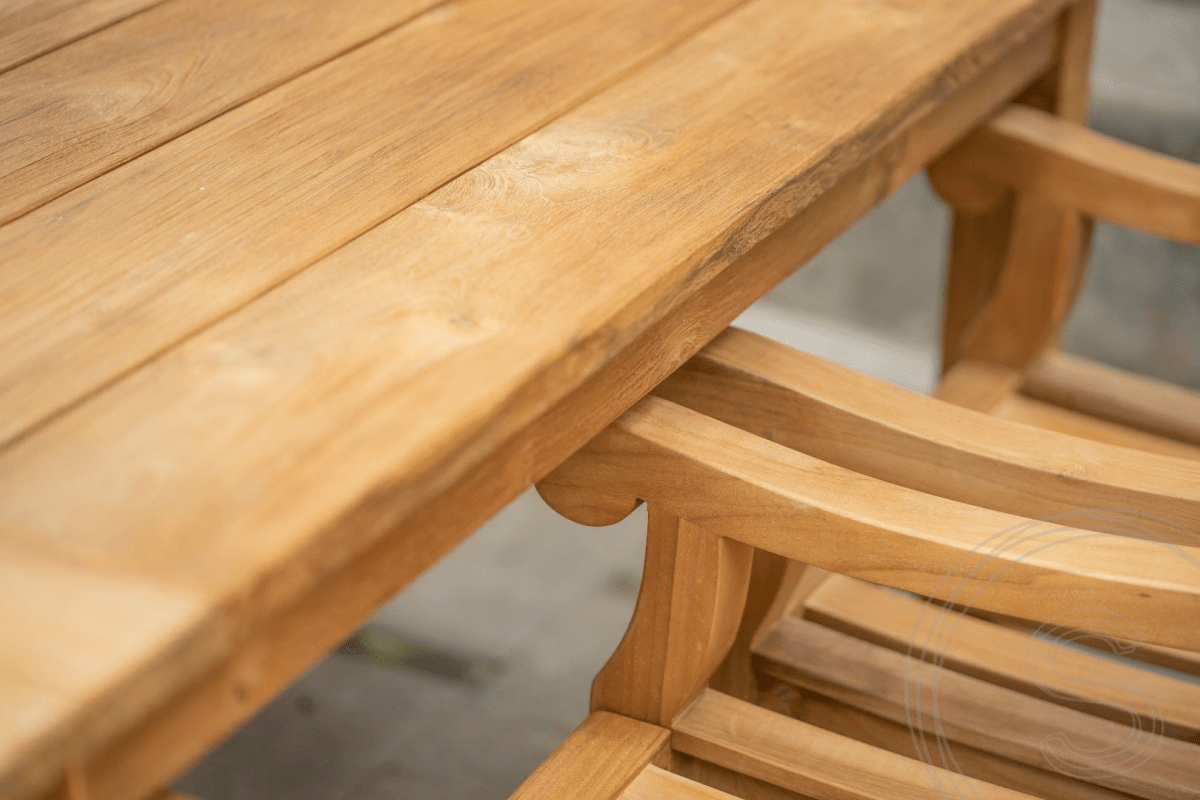 Teak garden table 180 x 90 + 6 garden chairs elephant