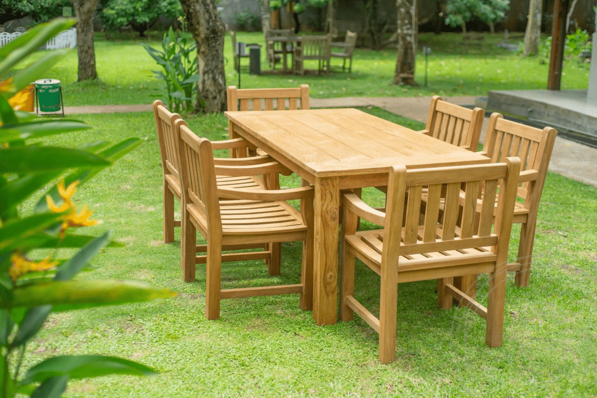 Teak garden table 180 x 90 + 6 garden chairs elephant