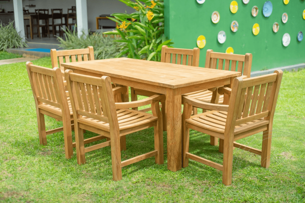 Teak garden table 180 x 90 + 6 garden chairs elephant