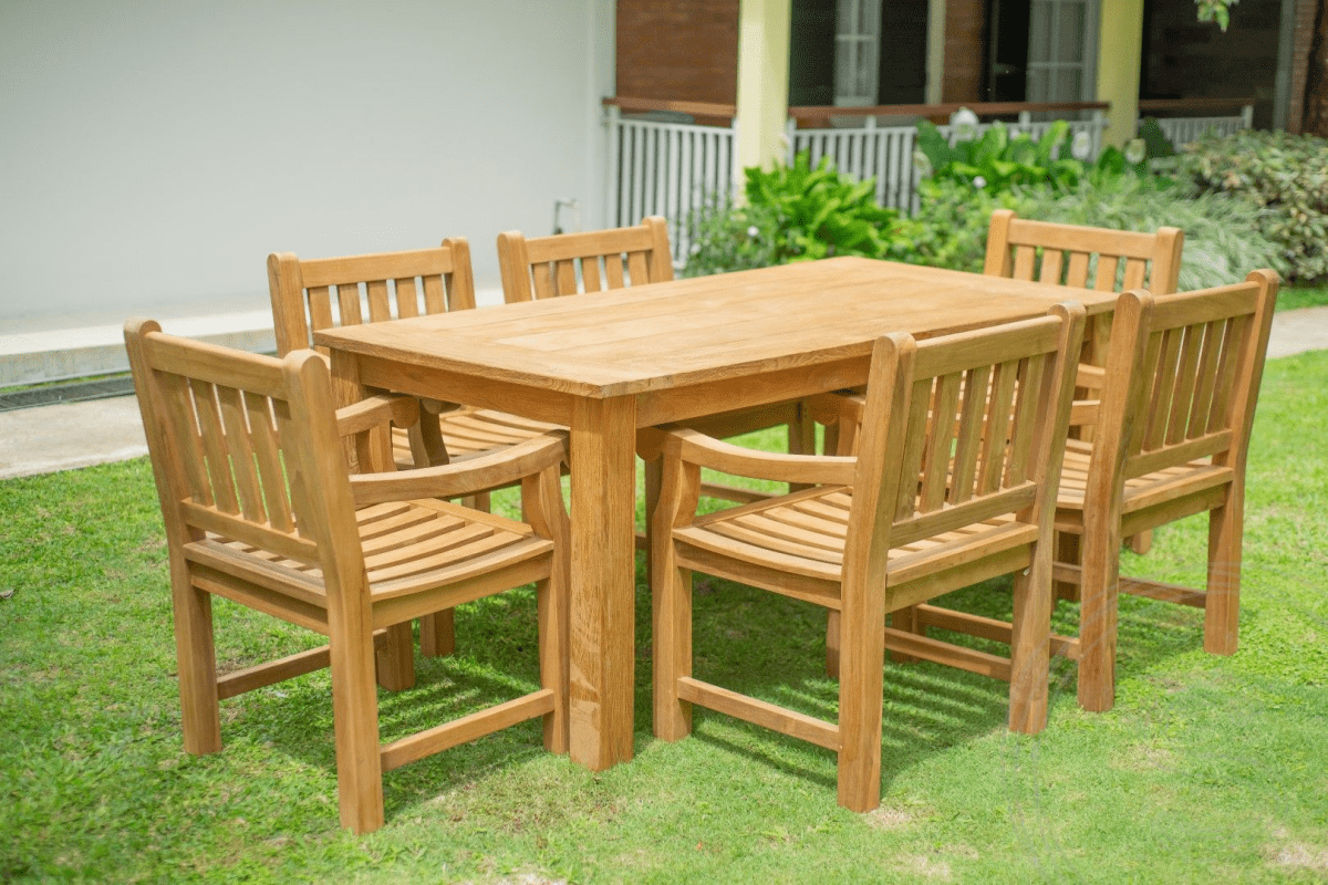 Teak garden table 180 x 90 + 6 garden chairs elephant