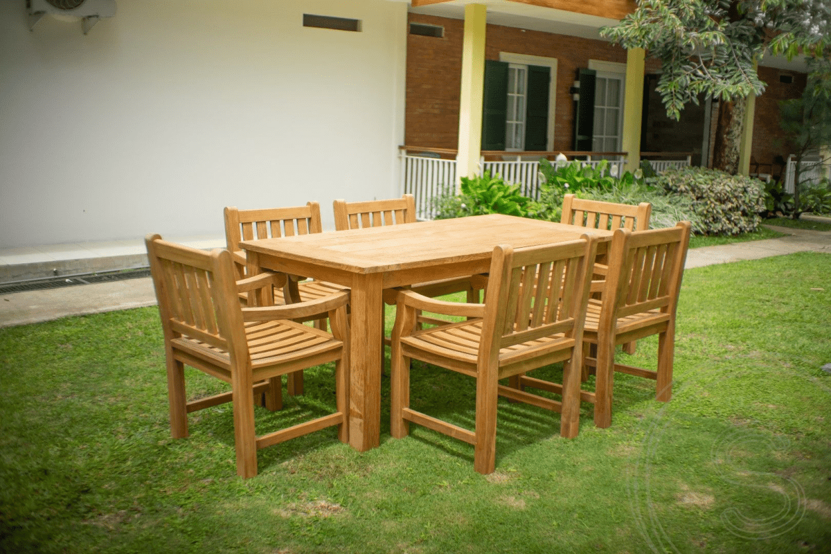 Teak garden table 180 x 90 + 6 garden chairs elephant