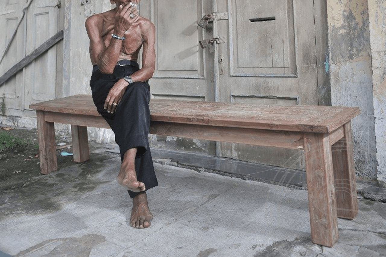 Teak bank 140cm oud hout - Souren Meubels