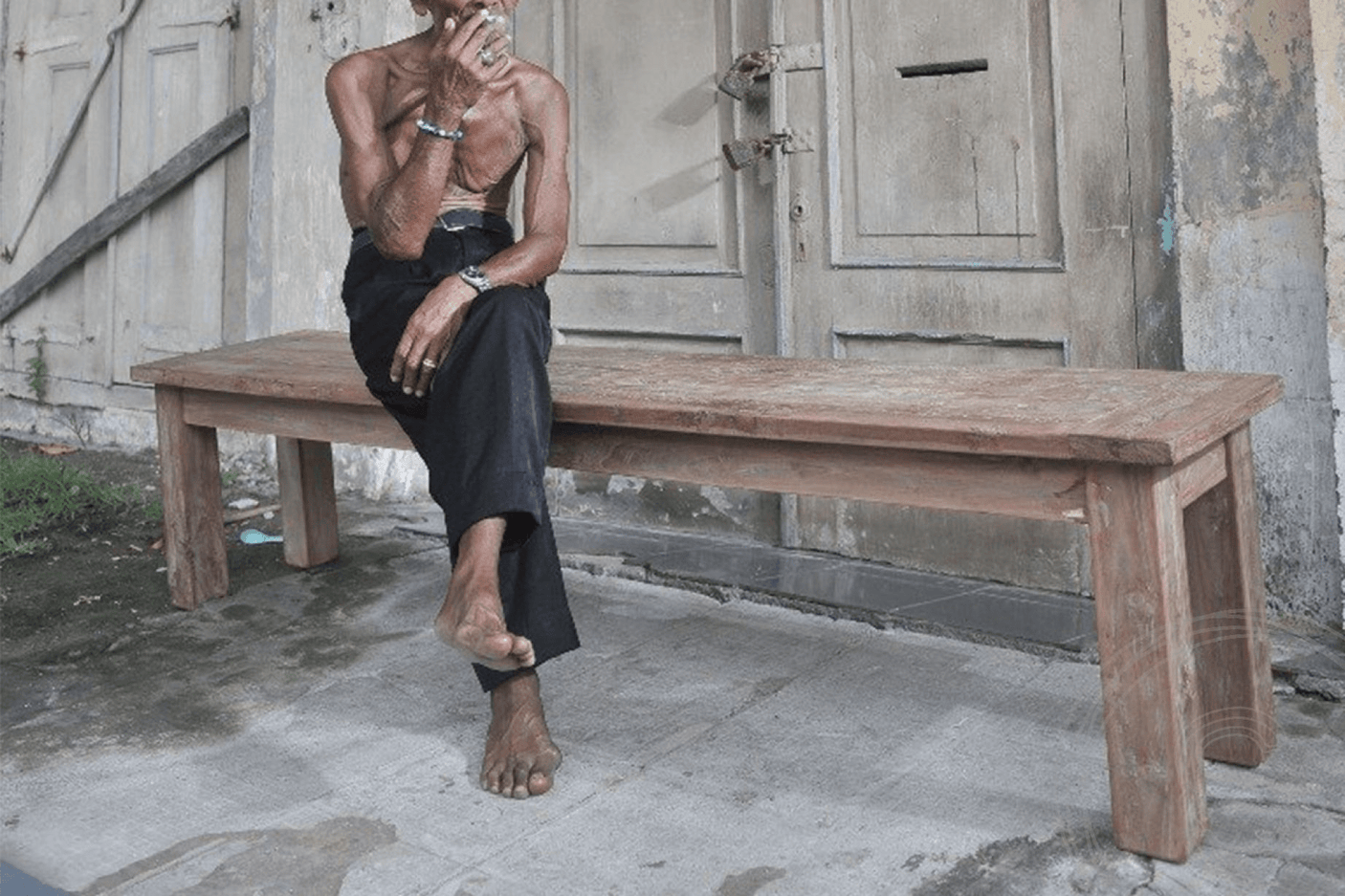 Teak bank 120cm oud hout - Souren Meubels