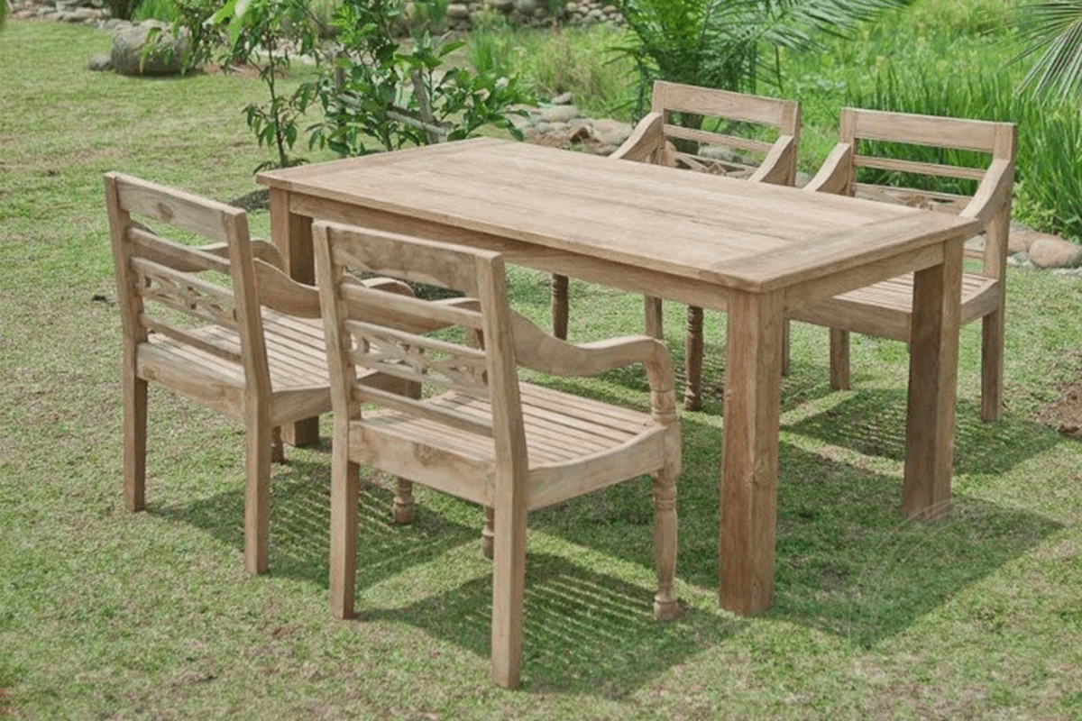 Teak garden table 180x90cm + 4 chairs Java
