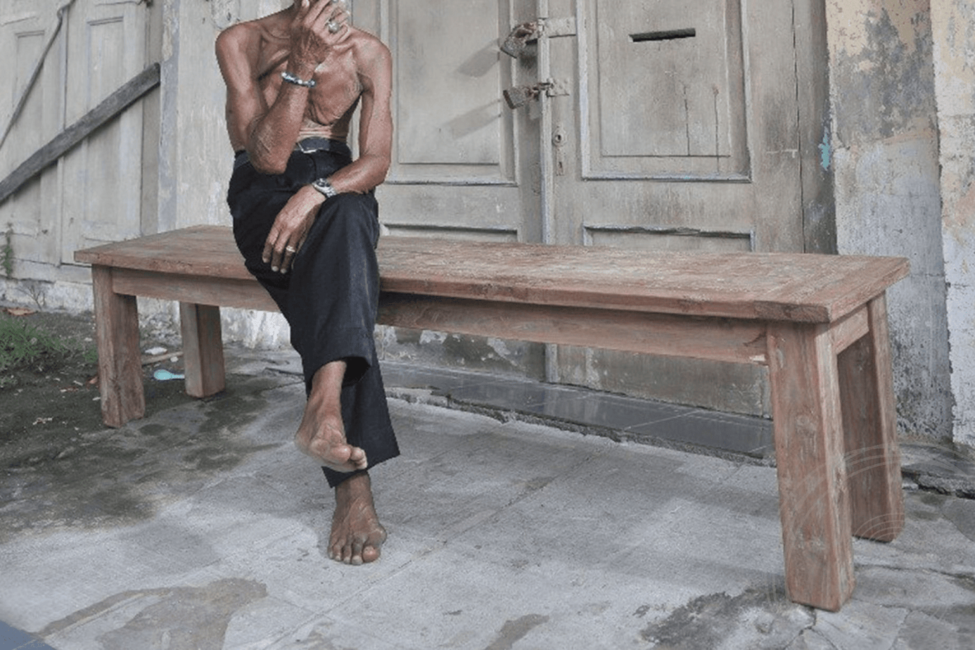 Teak bank 180cm oud hout - Souren Meubels