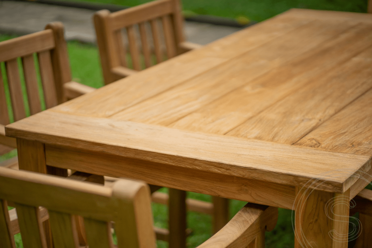 Teak garden table 200 x 100 + 6 garden chairs elephant