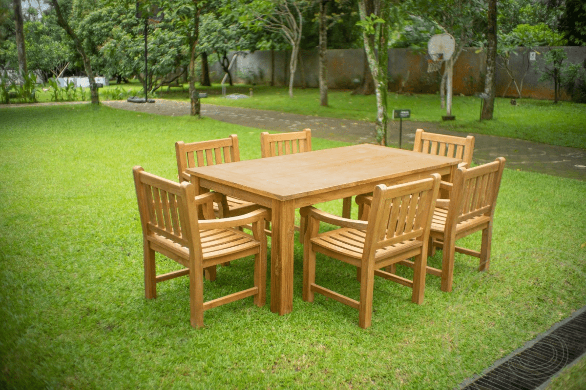 Teak garden table 200 x 100 + 6 garden chairs elephant