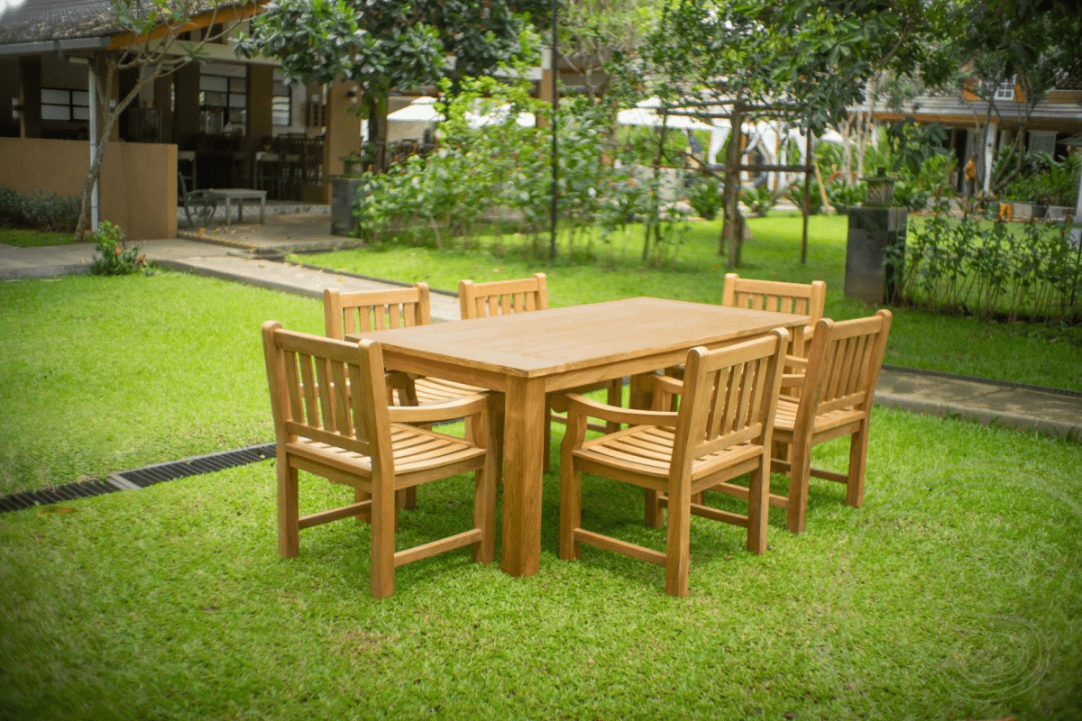 Teak garden table 200 x 100 + 6 garden chairs elephant