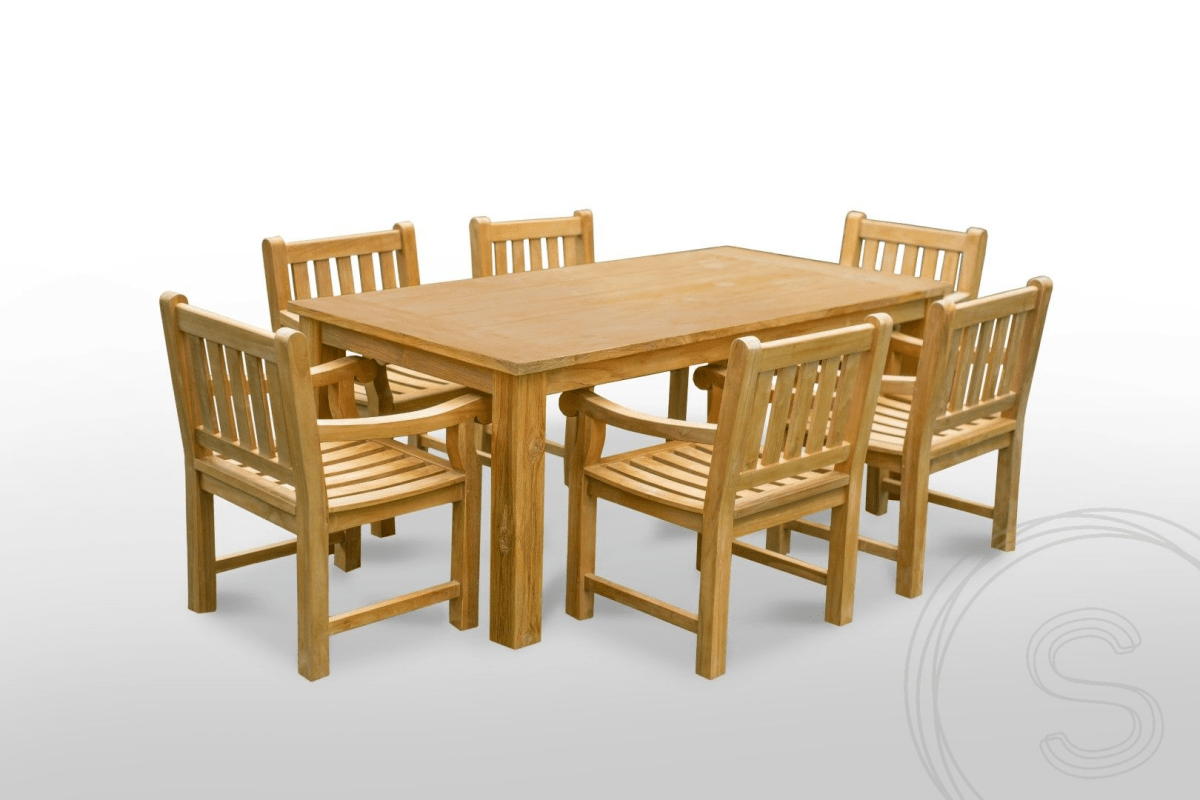 Teak garden table 200 x 100 + 6 garden chairs elephant