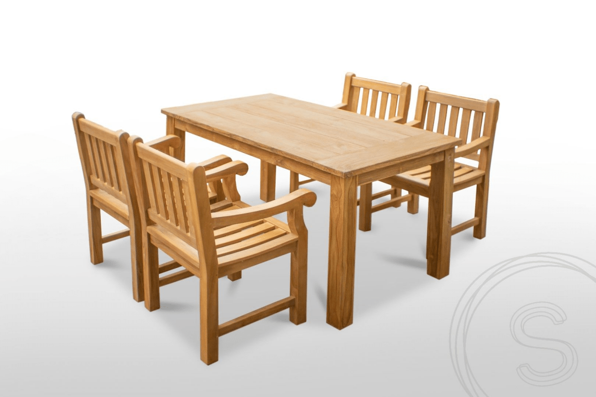 Teak garden table 160 x 90 + 4 garden chairs elephant