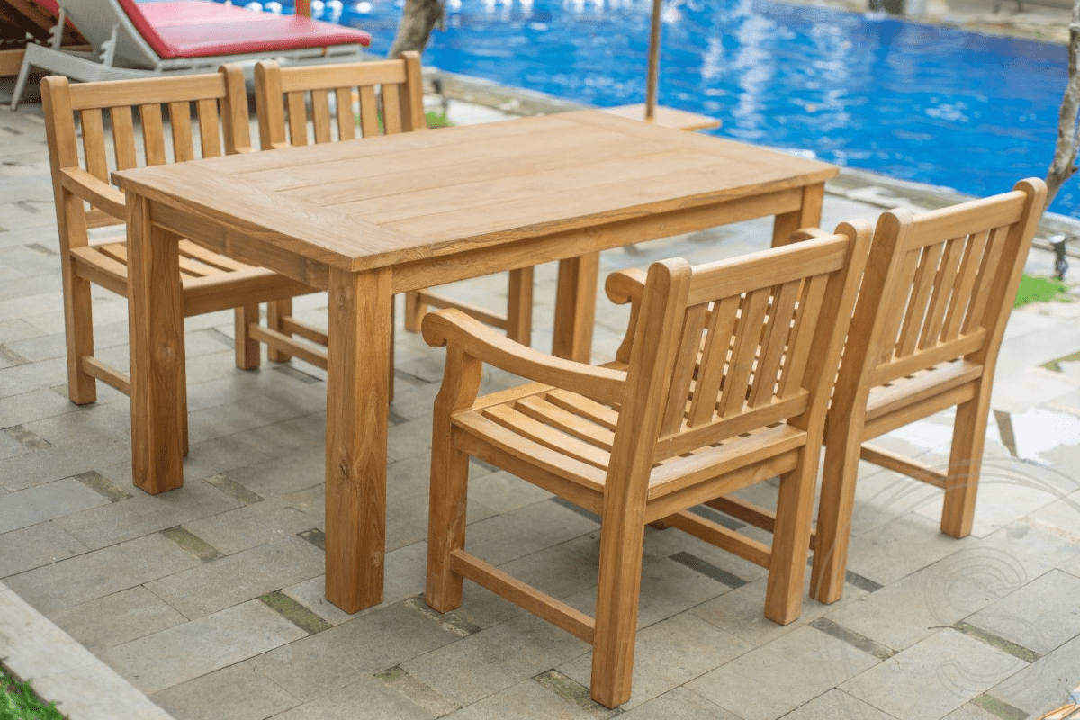 Teak garden table 160 x 90 + 4 garden chairs elephant