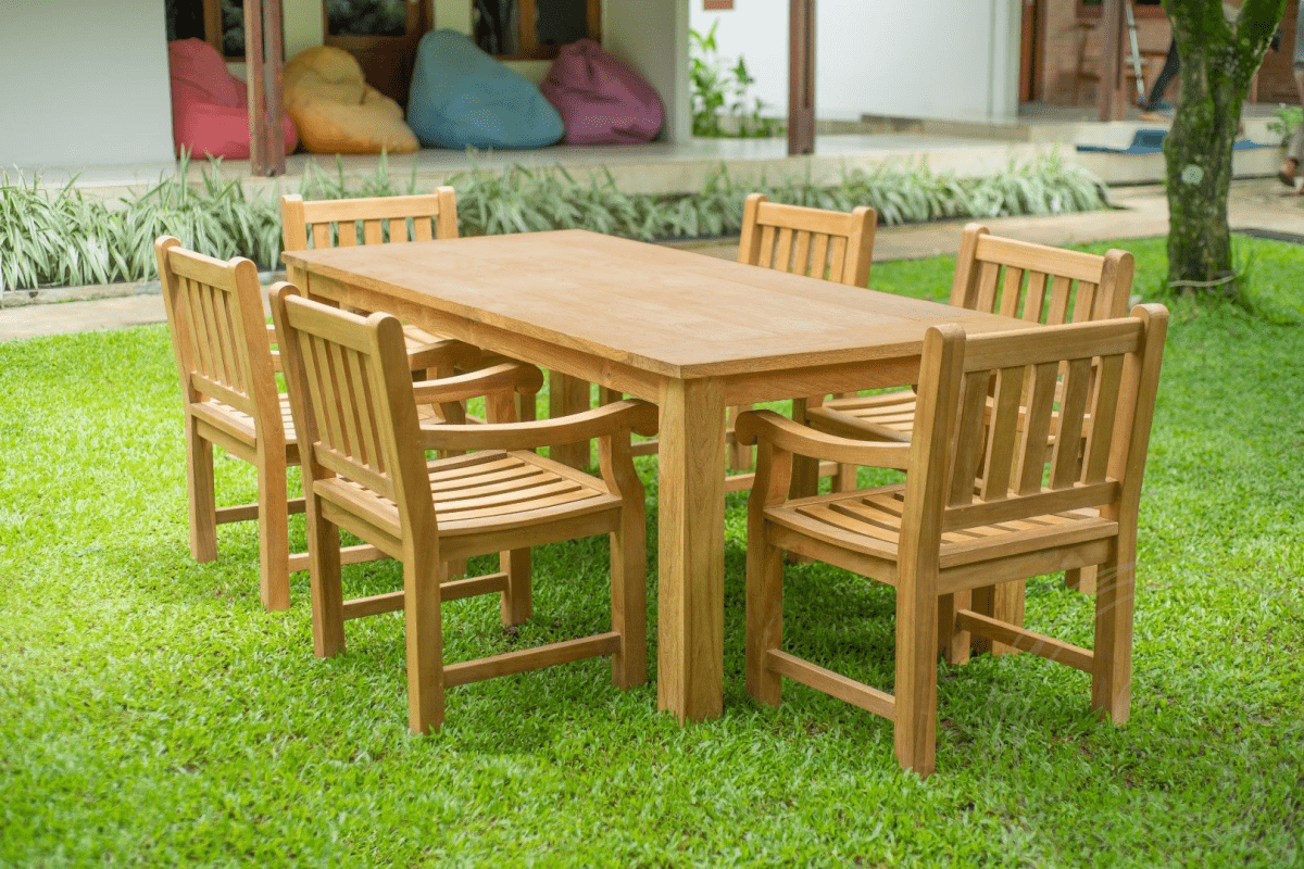 Teak garden table 220 x 100 + 6 garden chairs elephant