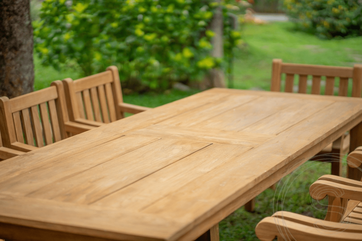 Teak garden table 240 x 100 + 8 garden chairs elephant