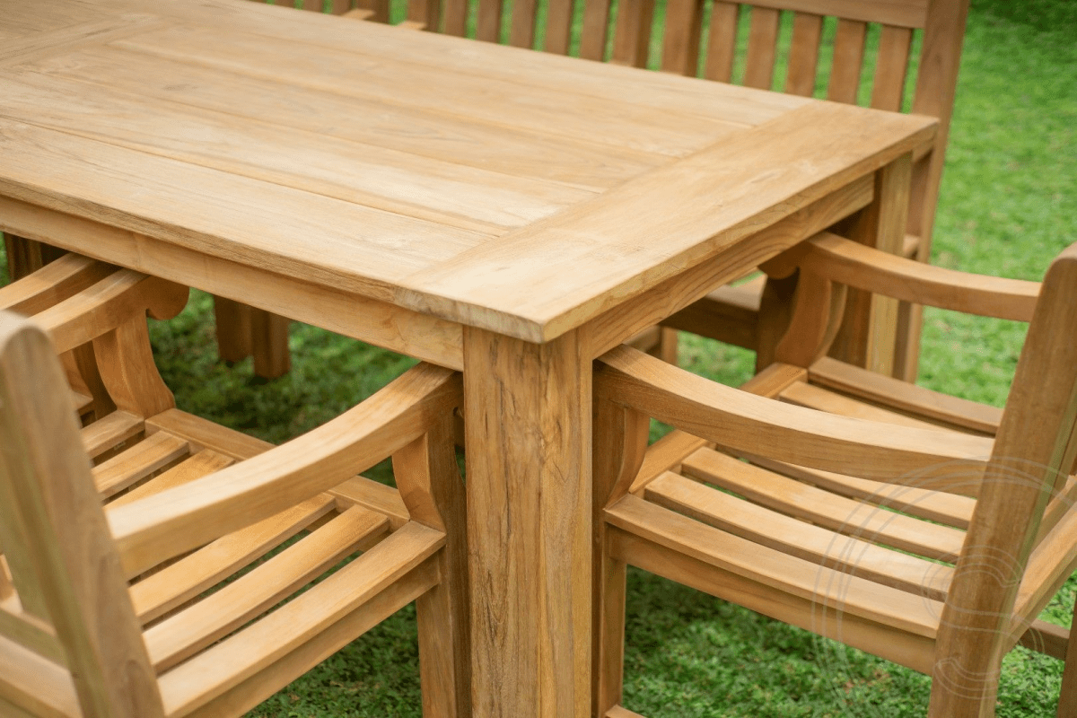 Teak garden table 260 x 100 + 8 garden chairs elephant