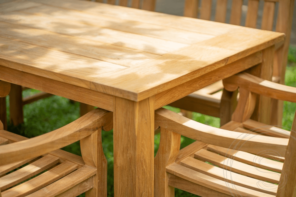 Teak garden table 300 x 100 + 10 garden chairs elephant