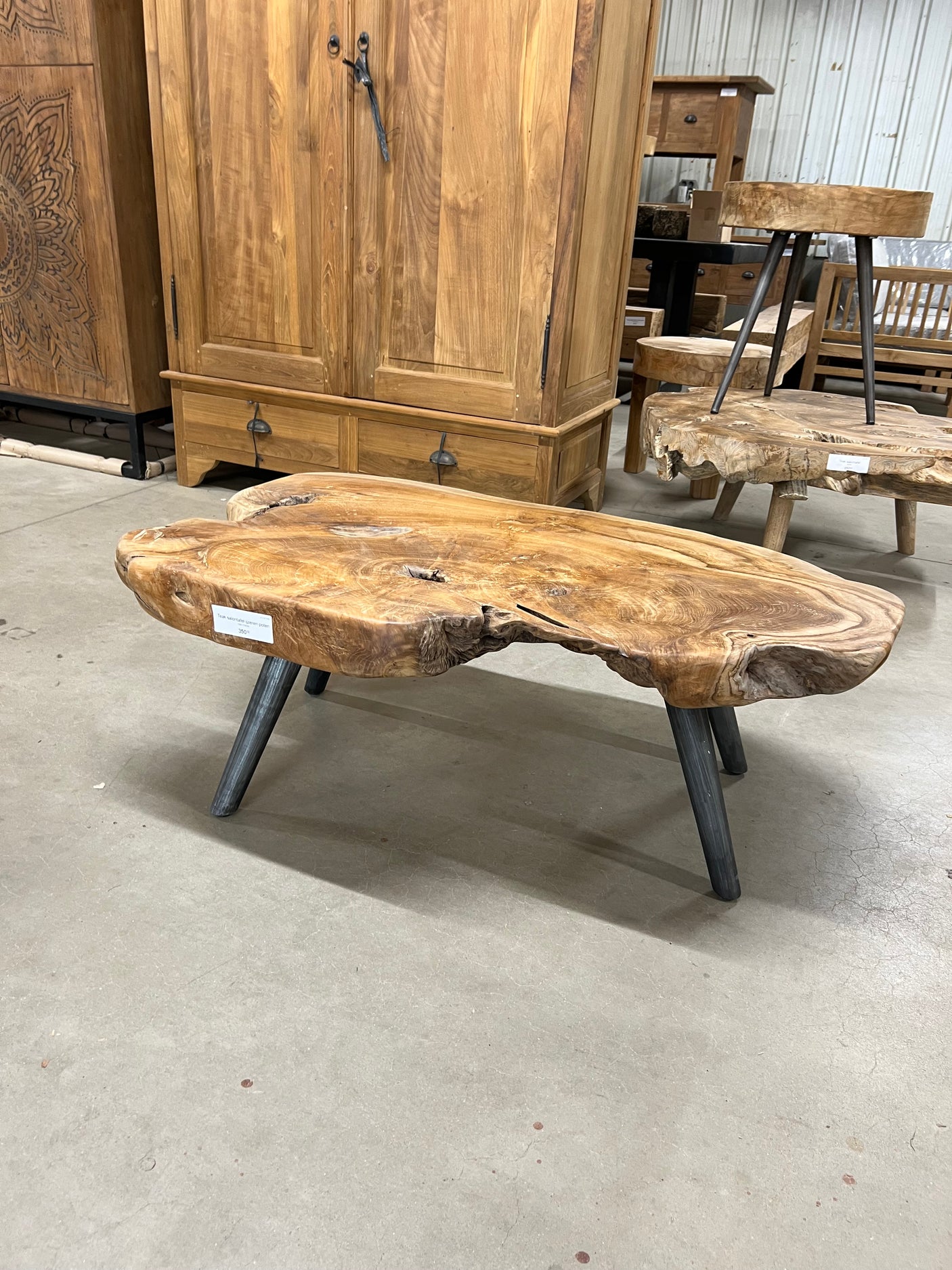 Teak root coffee table steel base - 102x60x40cm