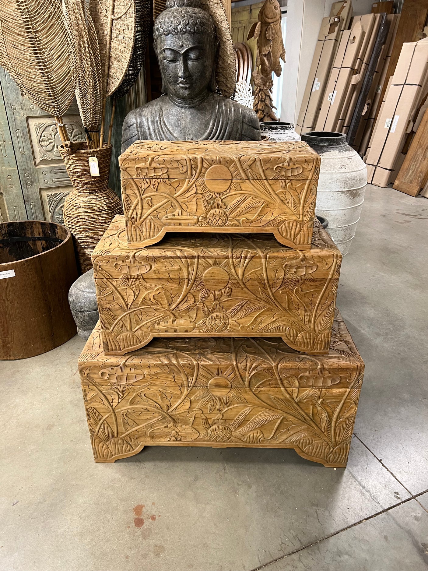 Teak flower chest S - 60x30x29cm