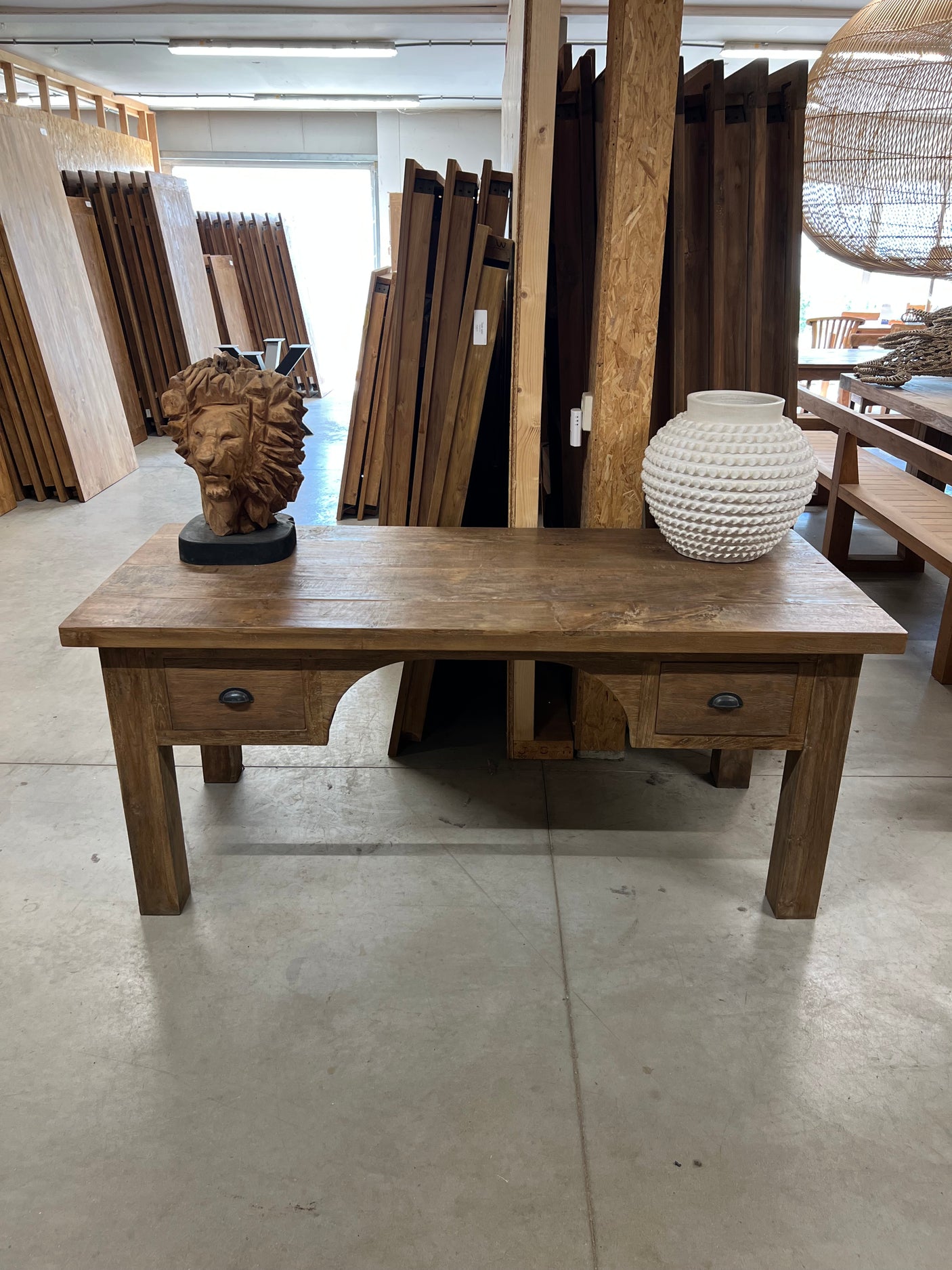 Teak desk with drawers reclaimed wood - 180x90x80cm