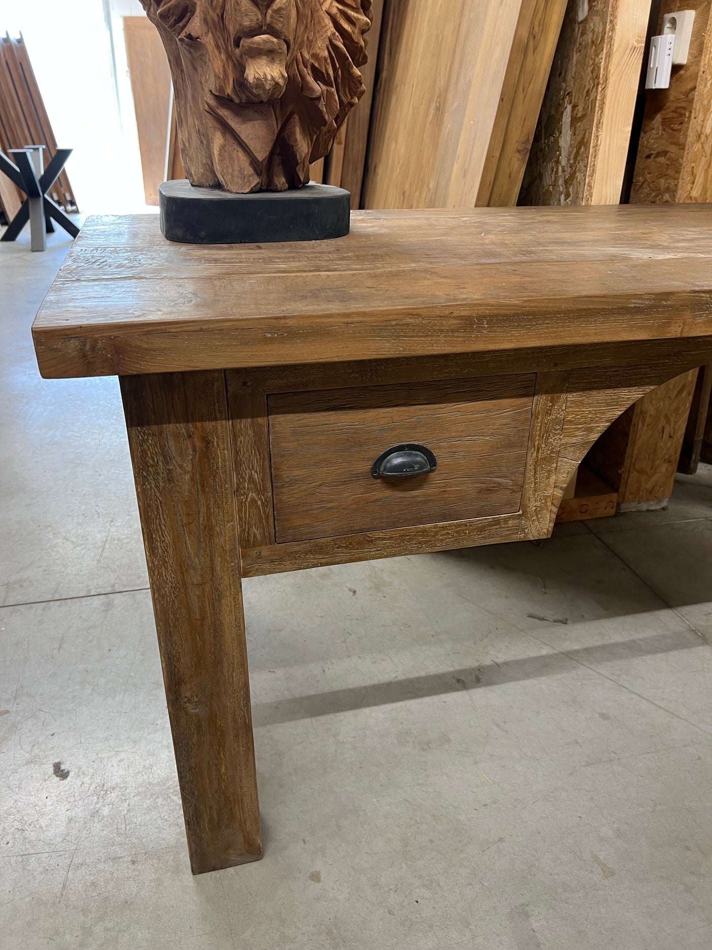 Teak desk with drawers reclaimed wood - 180x90x80cm
