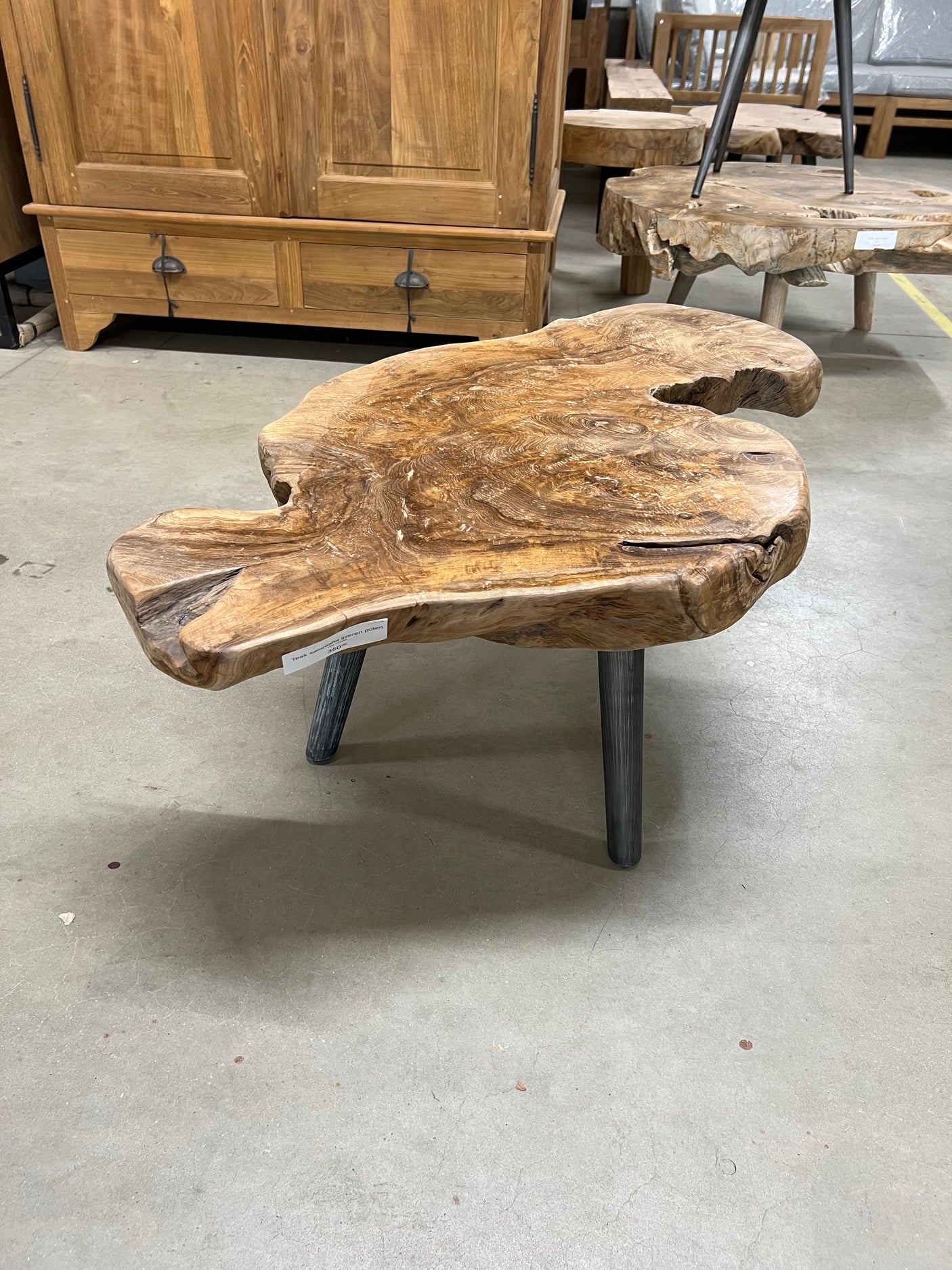 Teak root coffee table steel base - 105x60x40cm