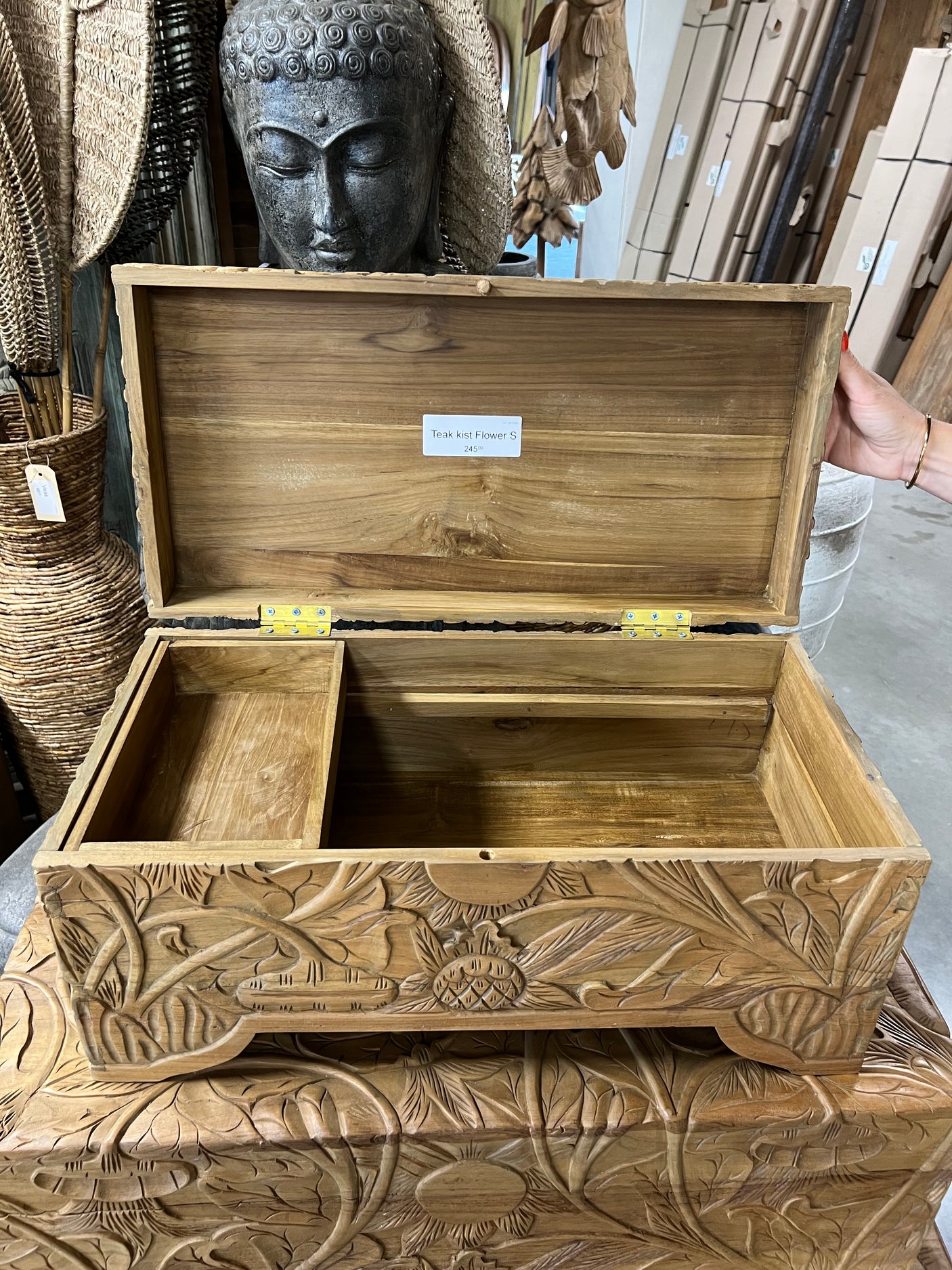 Teak flower chest S - 60x30x29cm