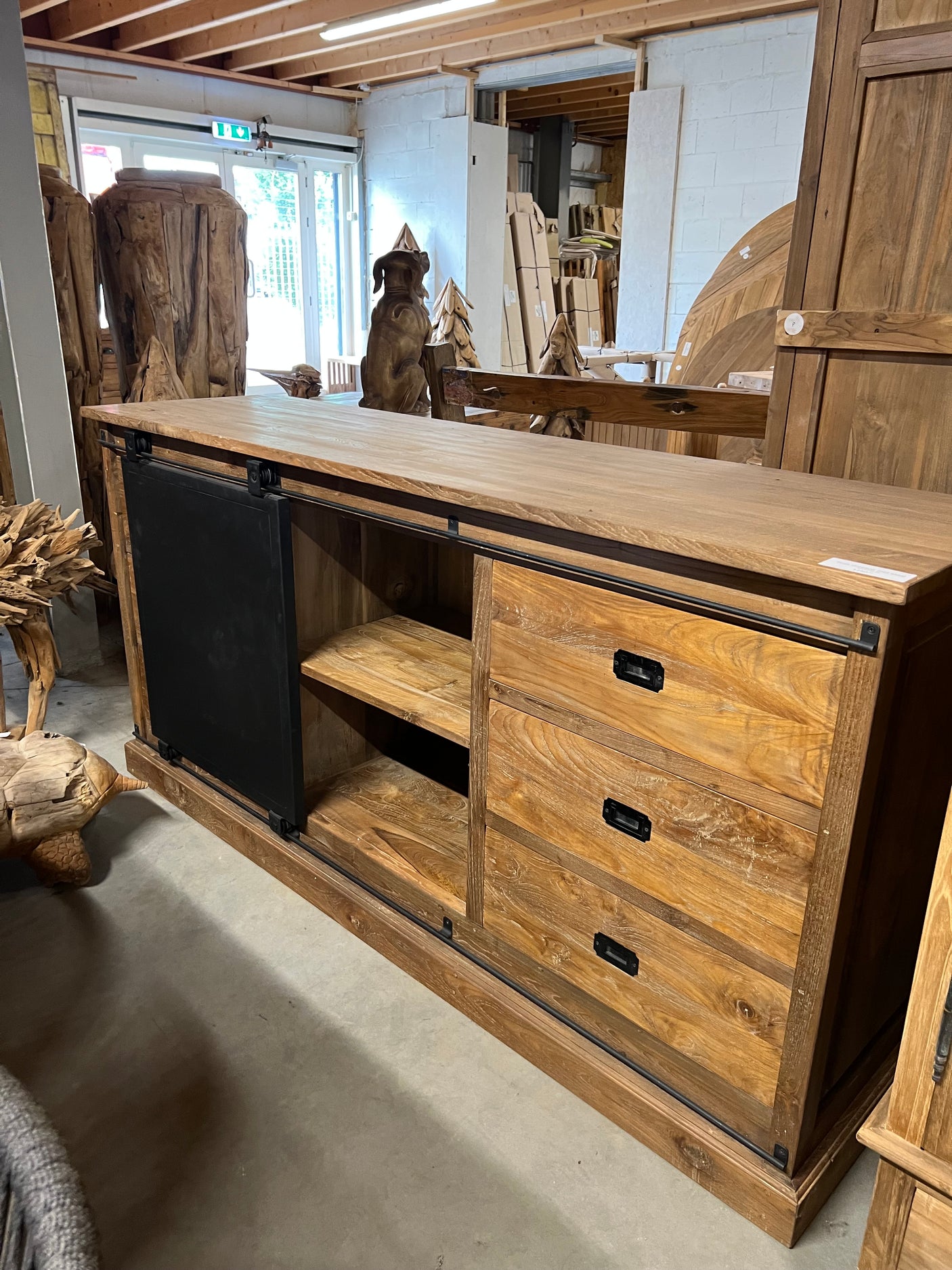 Teak sideboard reclaimed wood with steel - 180x50x90cm