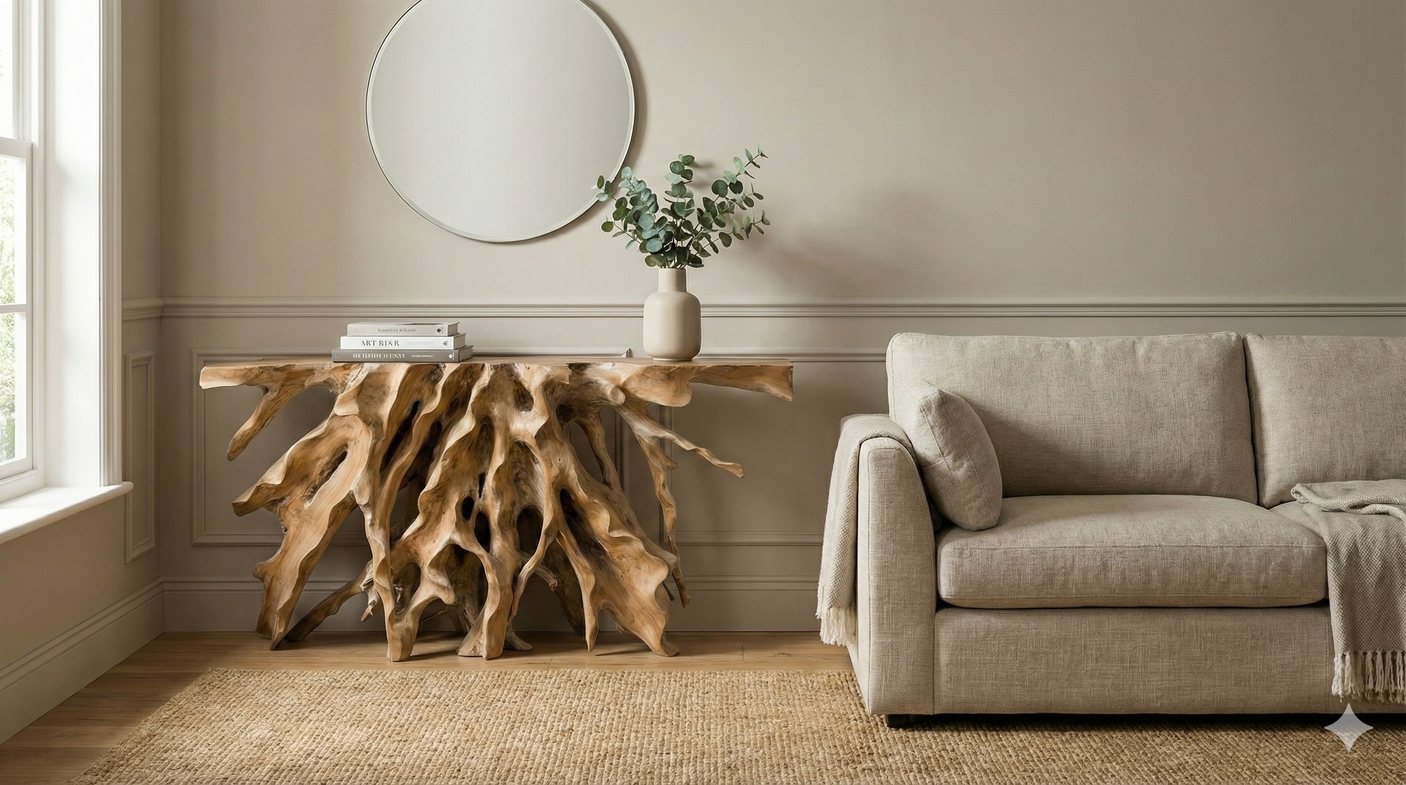 Teak Root Console Table – Sculptural Natural Wood Design