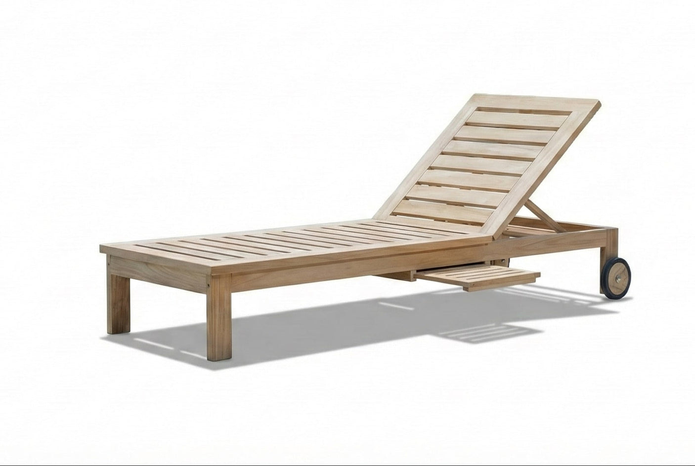 Teak Sun Lounger with Wheels & Side Tray – Solid Teak