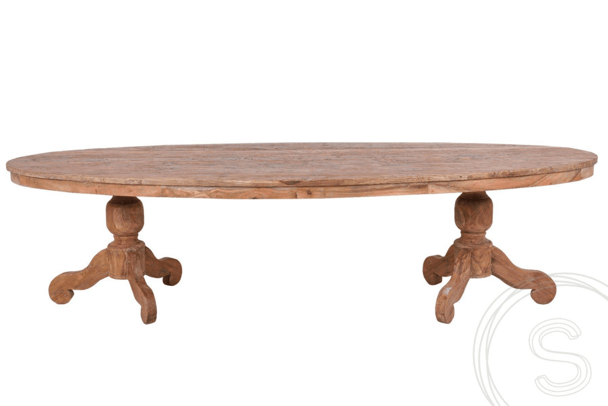 Oval teak table 300x120cm + 8 chairs