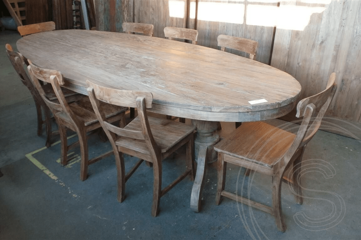 Oval teak table 300x120cm + 8 chairs