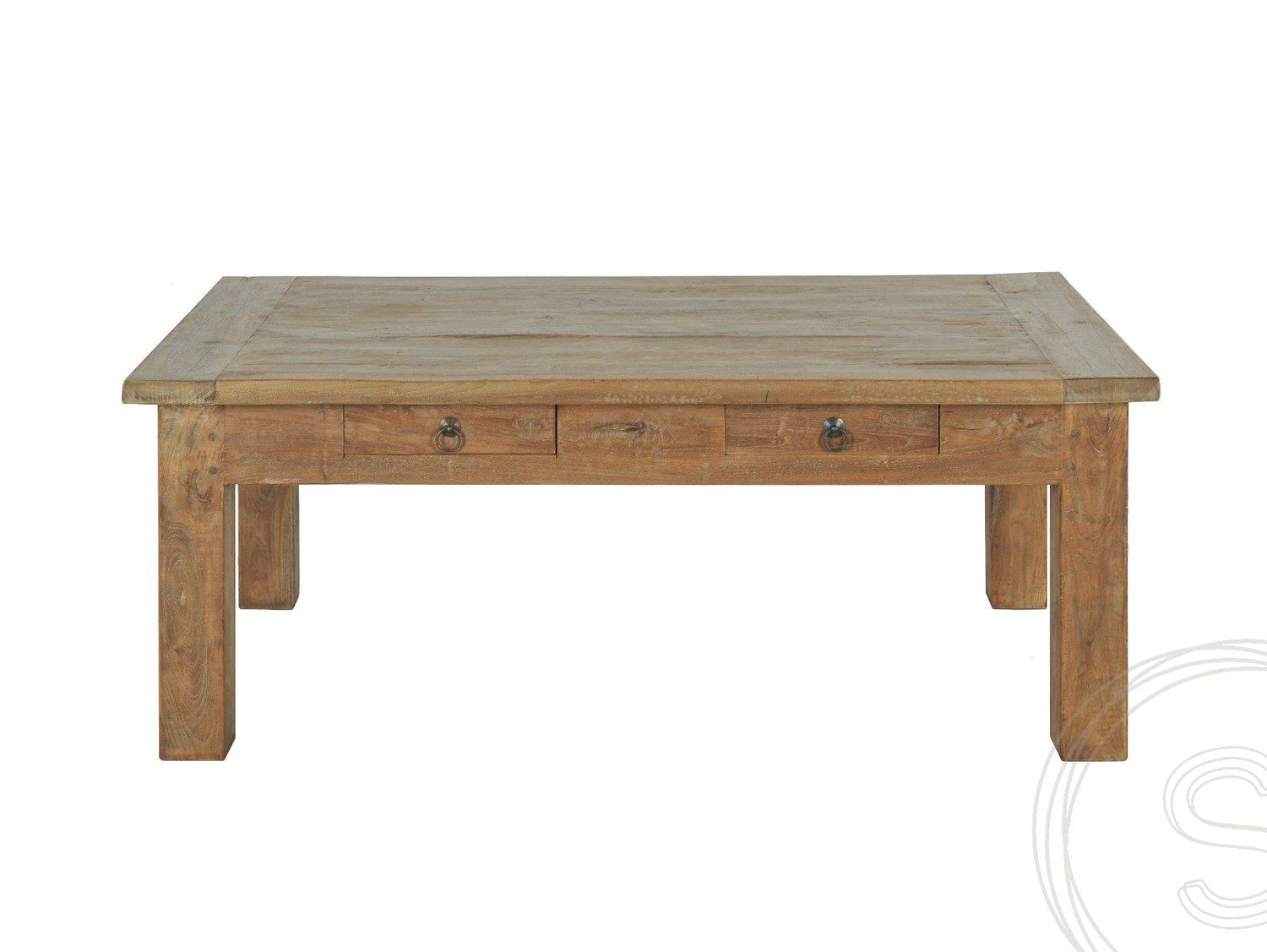 Teak coffee table 2 drawers 120 x 80 rustic