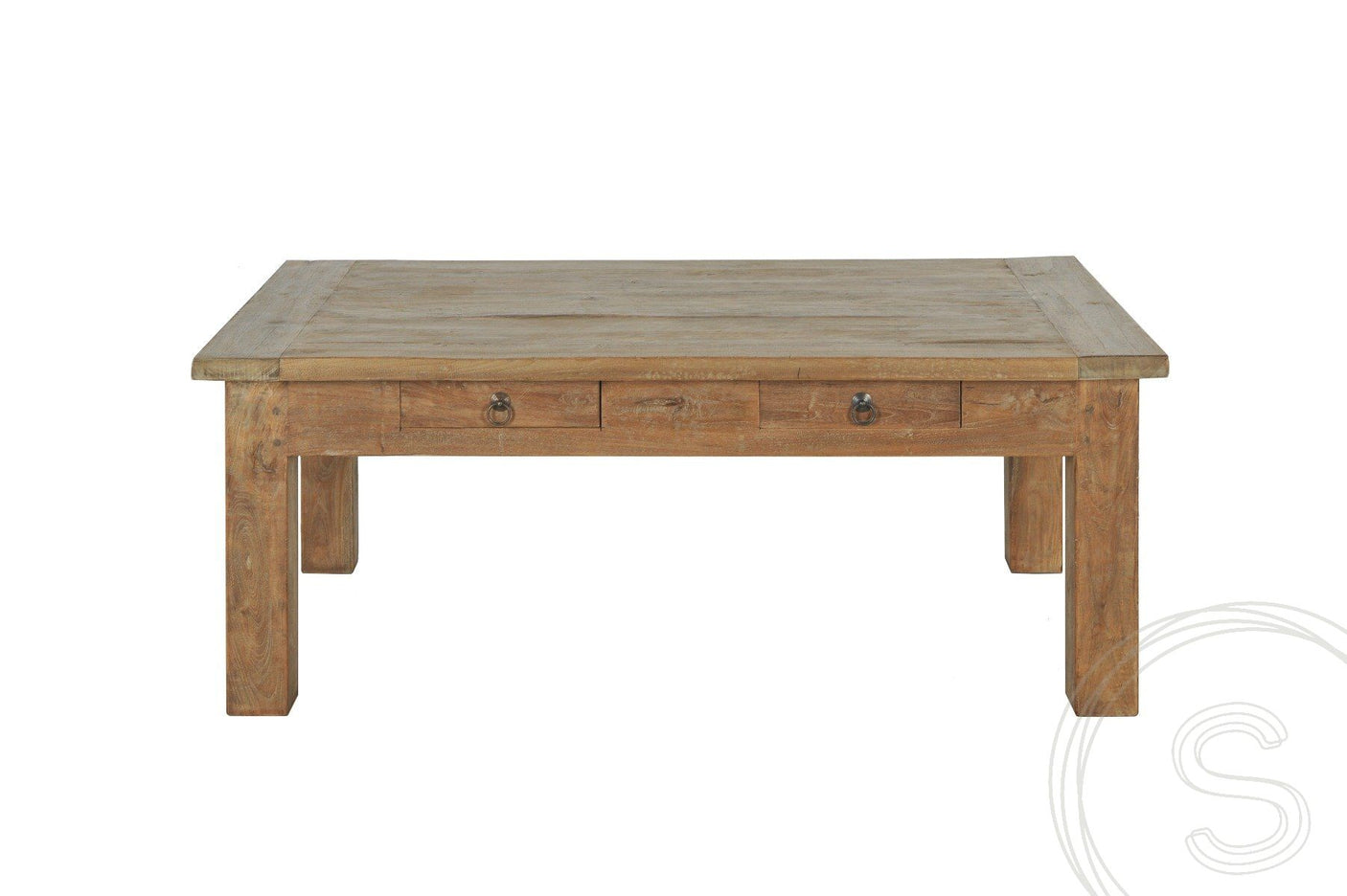 Teak coffee table 2 drawers 120 x 80 rustic