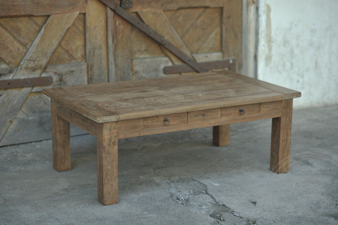 Teak coffee table 2 drawers 110 x 70 rustic