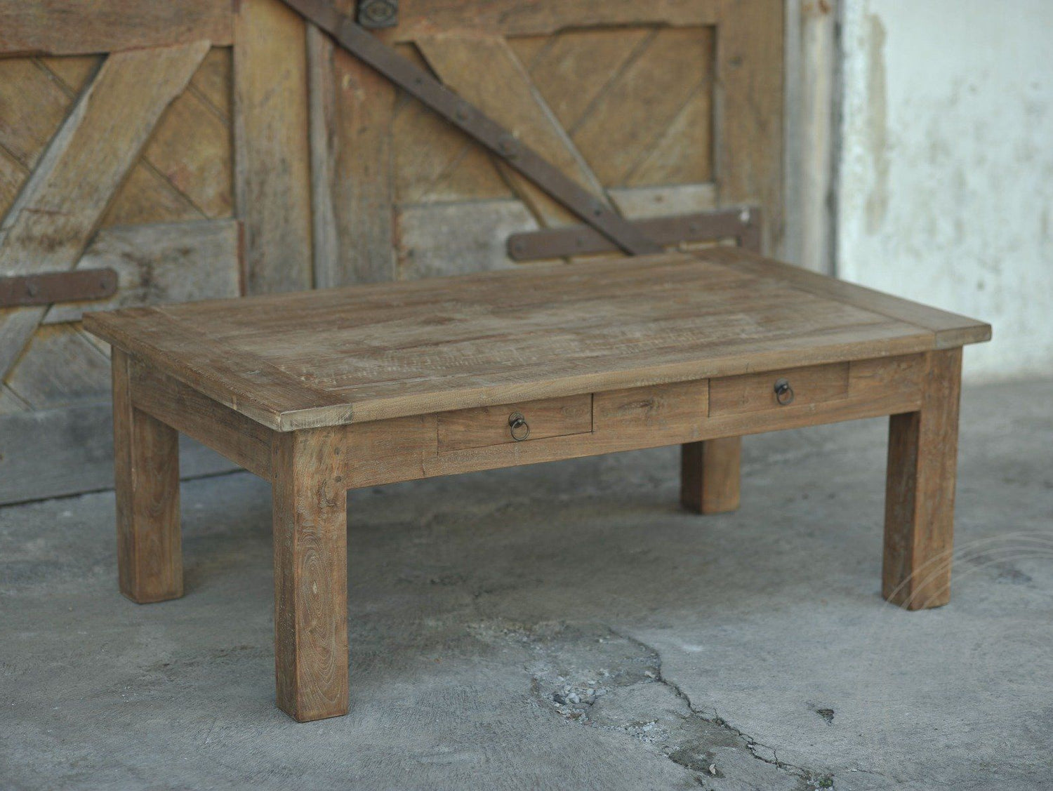 Teak coffee table 2 drawers 120 x 80 rustic