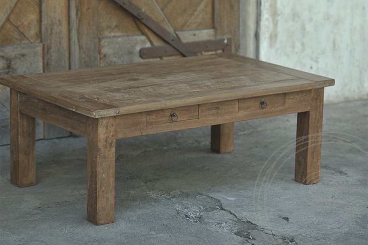 Teak coffee table 2 drawers 110 x 70 rustic