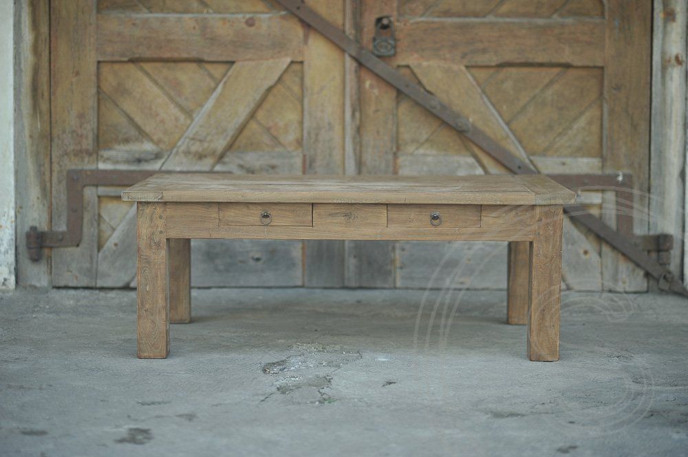 Teak coffee table 2 drawers 120 x 80 rustic
