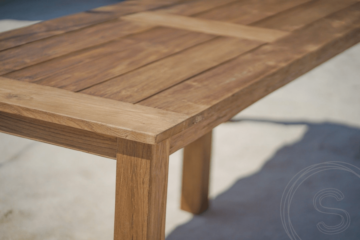 Teak garden table 240 x 100 + 8 garden chairs stacking